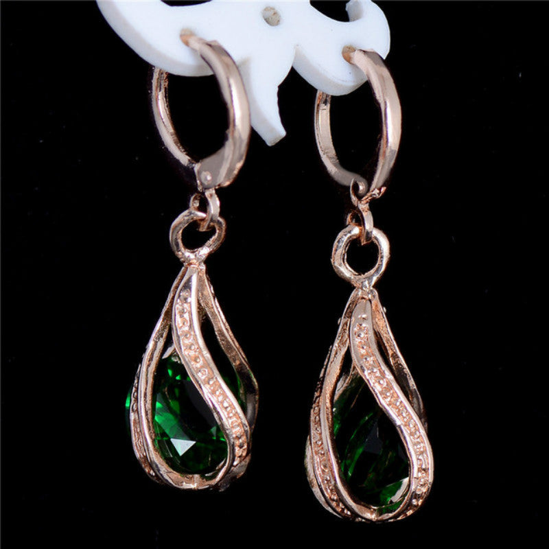 European And American New Jewelry Net Red Popular Fashion Zircon Crystal Earrings Pendant Jewelry Women&#039;s High-end Two-piece Set
