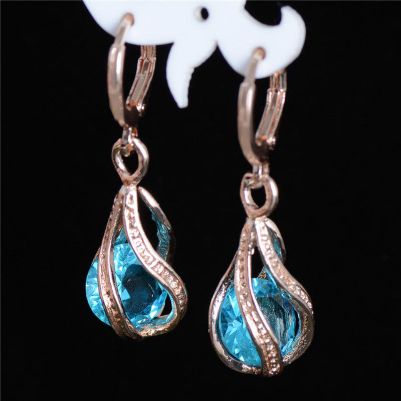 European And American New Jewelry Net Red Popular Fashion Zircon Crystal Earrings Pendant Jewelry Women&#039;s High-end Two-piece Set