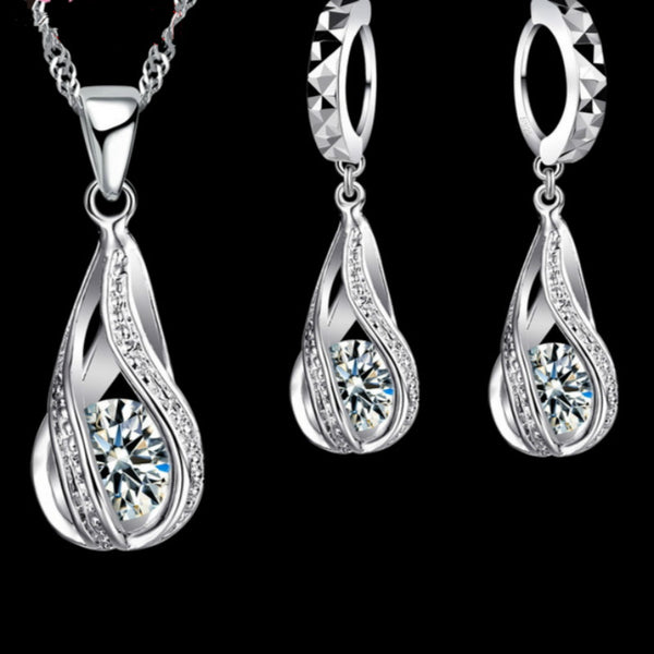 European And American New Jewelry Net Red Popular Fashion Zircon Crystal Earrings Pendant Jewelry Women&#039;s High-end Two-piece Set