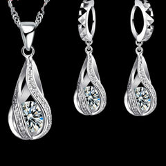 European And American New Jewelry Net Red Popular Fashion Zircon Crystal Earrings Pendant Jewelry Women&#039;s High-end Two-piece Set