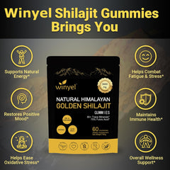 Shilajit Gummies, Himalayan Shilajit Supplements, Ashwagandha, Gokshura, 85 Trace Minerals, High Potency Gold Grade, 60 Gummies For Energy Boost, Immune Support, Non-GMO