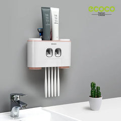 Happy Home Four-mouth Wash Suit Automatic Toothpaste Squeezer Creative Toothbrush Holder Wall Hanging Punch-free