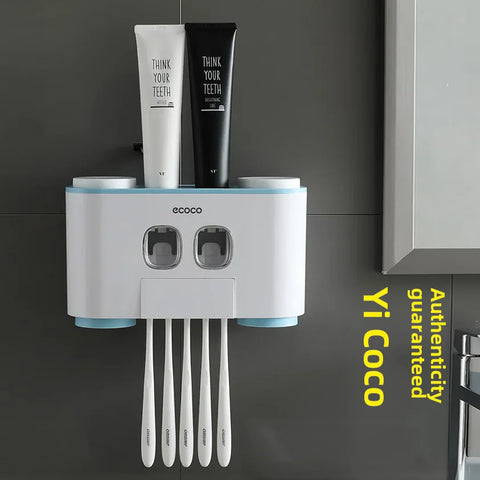 Happy Home Four-mouth Wash Suit Automatic Toothpaste Squeezer Creative Toothbrush Holder Wall Hanging Punch-free